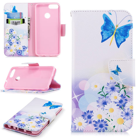 Pattern Printing PU Leather Wallet Stand Protective Shell for Huawei P Smart / Enjoy 7S