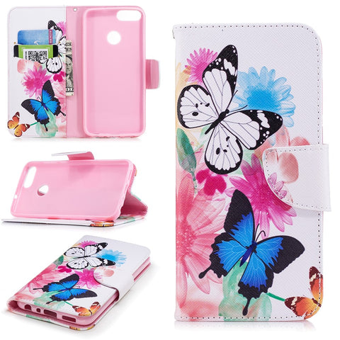 Pattern Printing PU Leather Wallet Stand Protective Shell for Huawei P Smart / Enjoy 7S