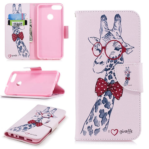 Pattern Printing PU Leather Wallet Stand Protective Shell for Huawei P Smart / Enjoy 7S