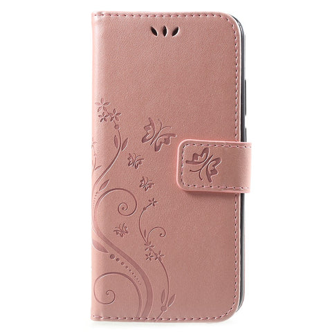Imprint Flower Butterfly Pattern Wallet Leather Mobile Phone Casing for Huawei P20 Lite/Nova 3e