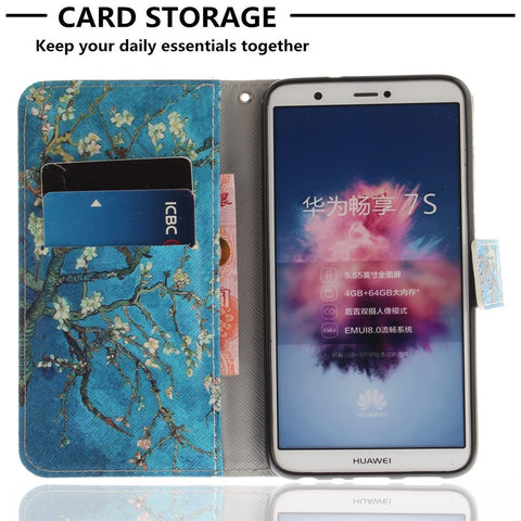 Patterned Wallet Stand PU Leather Shell for Huawei P Smart / Enjoy 7S