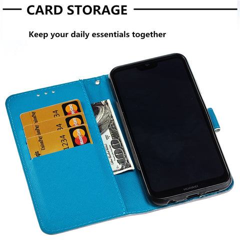 For Huawei P20 Lite / Nova 3e (China) Pattern Printing Leather Stand Magnetic Casing Shell