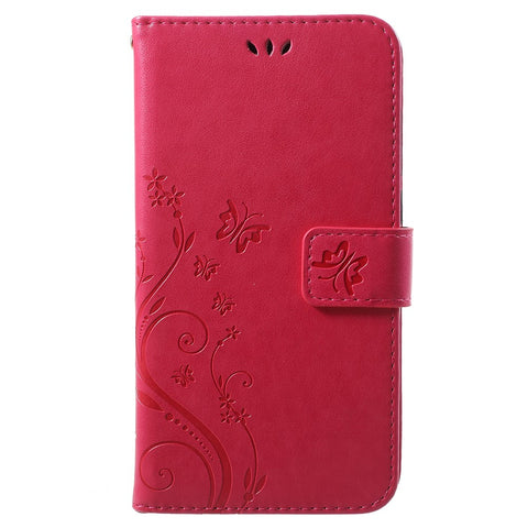 Imprint Butterfly Flower Leather Wallet Stand Flip Case for Huawei P Smart / Enjoy 7S