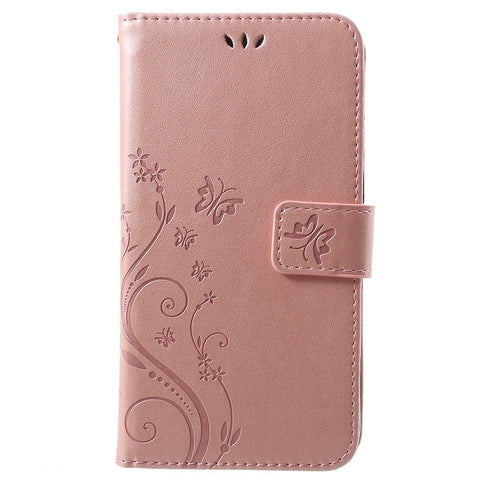 Imprint Butterfly Flower Leather Wallet Stand Flip Case for Huawei P Smart / Enjoy 7S