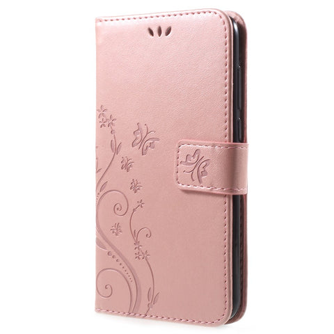 Imprint Butterfly Flower Leather Wallet Stand Flip Case for Huawei P Smart / Enjoy 7S