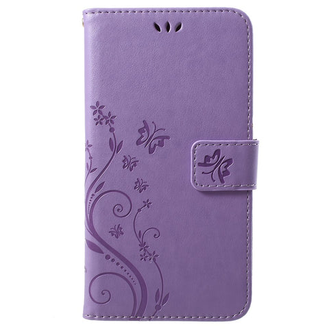 Imprint Butterfly Flower Leather Wallet Stand Flip Case for Huawei P Smart / Enjoy 7S