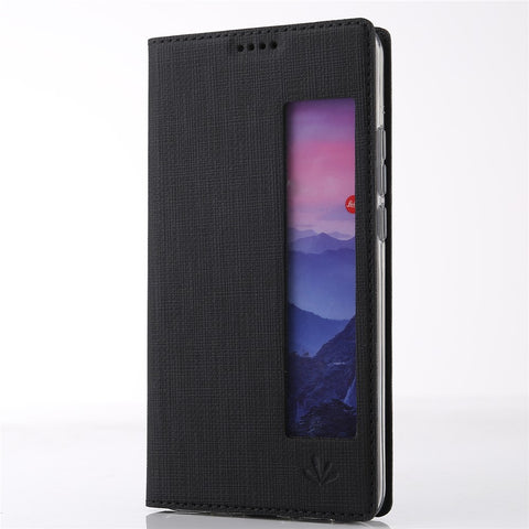VILI DMX Cross Texture View Window Leather Shell with Stand for Huawei P20 Pro