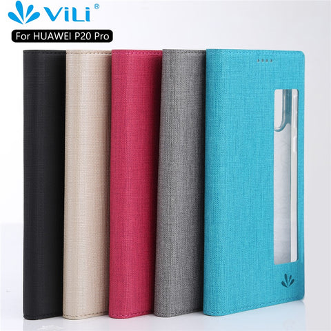 VILI DMX Cross Texture View Window Leather Shell with Stand for Huawei P20 Pro