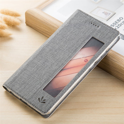 VILI DMX Cross Texture View Window Leather Shell with Stand for Huawei P20 Pro