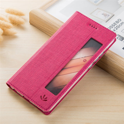VILI DMX Cross Texture View Window Leather Shell with Stand for Huawei P20 Pro