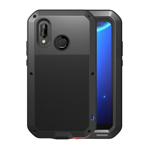 LOVE MEI Dust-proof Shock-proof Metal Silicone Case with Temepered Glass Film for Huawei P20 Lite / Nova 3e
