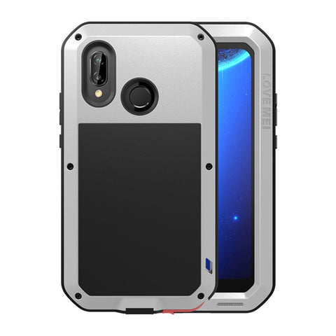 LOVE MEI Dust-proof Shock-proof Metal Silicone Case with Temepered Glass Film for Huawei P20 Lite / Nova 3e