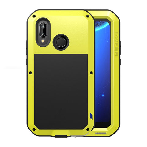 LOVE MEI Dust-proof Shock-proof Metal Silicone Case with Temepered Glass Film for Huawei P20 Lite / Nova 3e