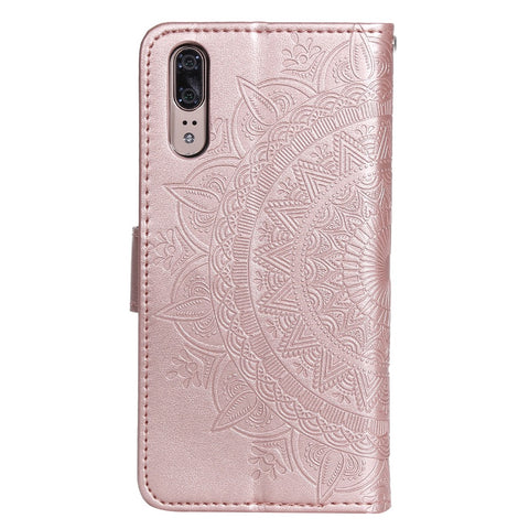 Imprint Mandala Flower Stand Wallet Leather Cell Phone Case for Huawei P20