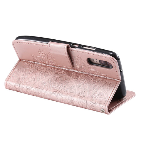Imprint Mandala Flower Stand Wallet Leather Cell Phone Case for Huawei P20