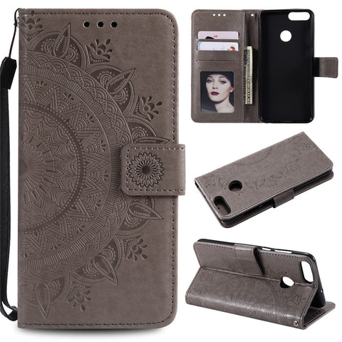 Imprint Butterfly Flower Wallet Leather Stand Case for Huawei P Smart / Enjoy 7S