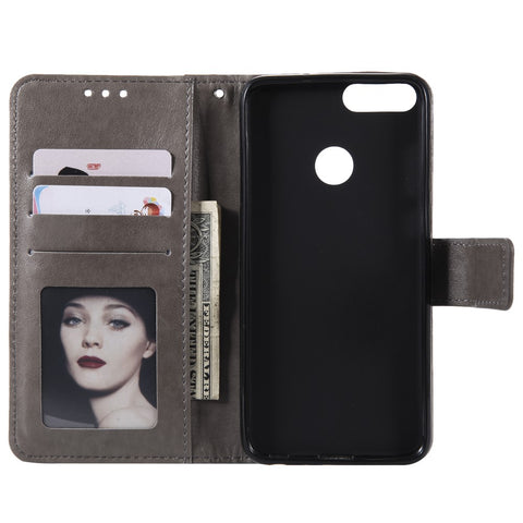 Imprint Butterfly Flower Wallet Leather Stand Case for Huawei P Smart / Enjoy 7S