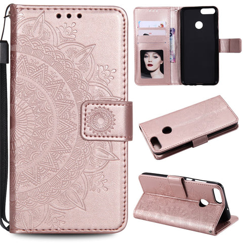 Imprint Butterfly Flower Wallet Leather Stand Case for Huawei P Smart / Enjoy 7S