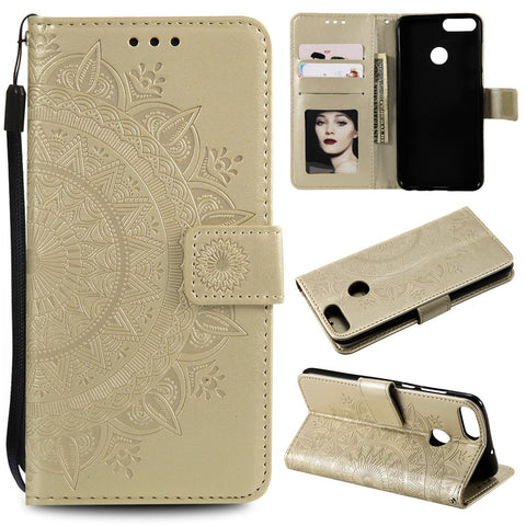 Imprint Butterfly Flower Wallet Leather Stand Case for Huawei P Smart / Enjoy 7S