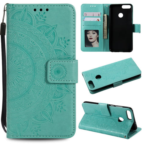 Imprint Butterfly Flower Wallet Leather Stand Case for Huawei P Smart / Enjoy 7S