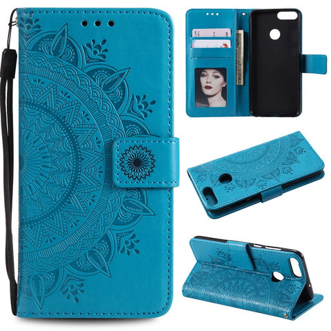 Imprint Butterfly Flower Wallet Leather Stand Case for Huawei P Smart / Enjoy 7S