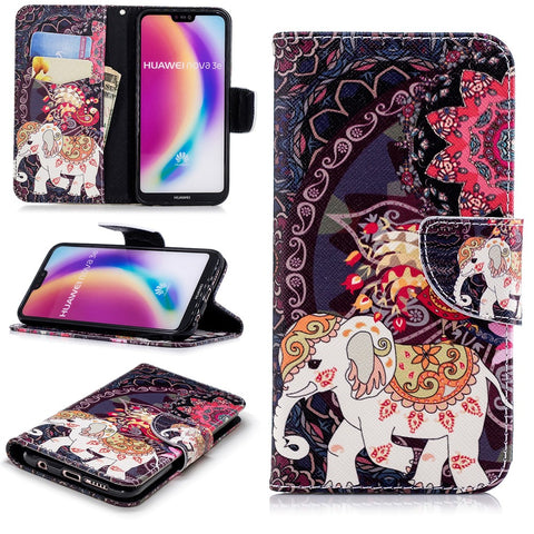 Patterned Leather Wallet Stand Mobile Case for Huawei P20 Lite / Nova 3e