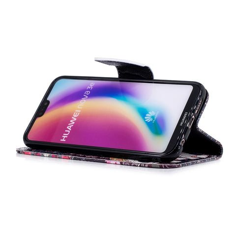 Patterned Leather Wallet Stand Mobile Case for Huawei P20 Lite / Nova 3e