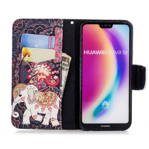Patterned Leather Wallet Stand Mobile Case for Huawei P20 Lite / Nova 3e