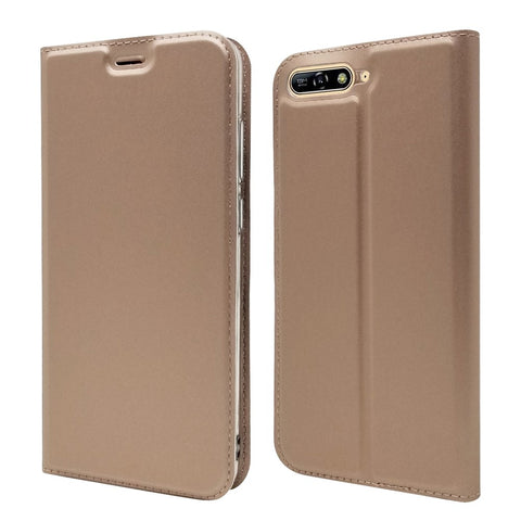 Auto-absorbed Stand Card Holder Leather Flip Cover for Huawei Y6 (2018)/Honor 7A (without Fingerprint Sensor)
