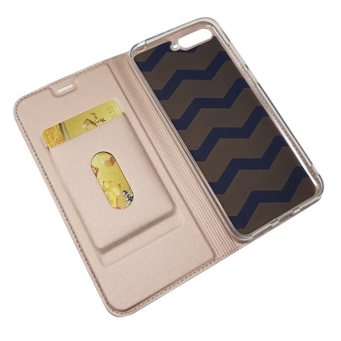 Auto-absorbed Stand Card Holder Leather Flip Cover for Huawei Y6 (2018)/Honor 7A (without Fingerprint Sensor)