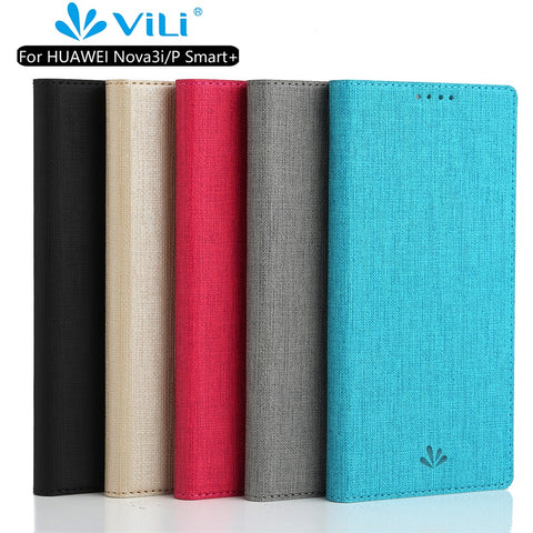 VILI DMX Cross Texture Card Holder Leather Stand Case for Huawei P Smart+ /nova 3i