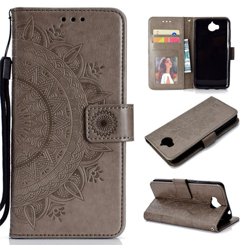Imprinted Mandala Pattern Wallet Leather Mobile Phone Case for Huawei Y5 (2017) / Y6 (2017)