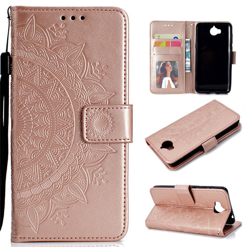 Imprinted Mandala Pattern Wallet Leather Mobile Phone Case for Huawei Y5 (2017) / Y6 (2017)