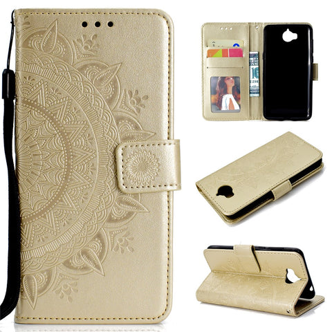 Imprinted Mandala Pattern Wallet Leather Mobile Phone Case for Huawei Y5 (2017) / Y6 (2017)