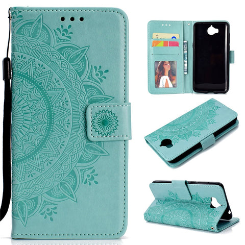 Imprinted Mandala Pattern Wallet Leather Mobile Phone Case for Huawei Y5 (2017) / Y6 (2017)
