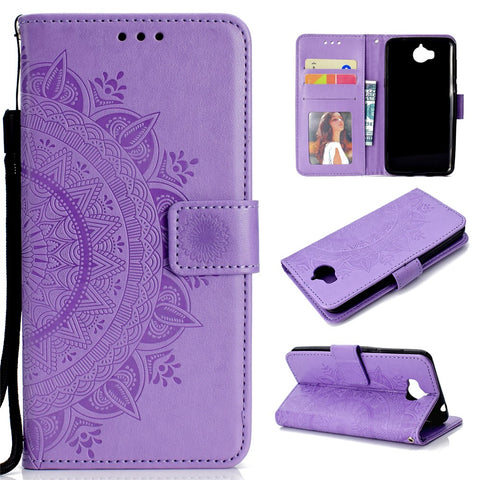 Imprinted Mandala Pattern Wallet Leather Mobile Phone Case for Huawei Y5 (2017) / Y6 (2017)