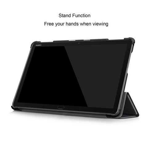 For Huawei Mediapad M5 Lite 10.1 Tri-fold Stand Auto-wake / sleep Smart Leather Case