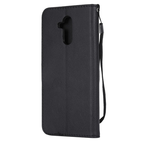 For Huawei Mate 20 Lite / Maimang 7 with Strap Case Solid Color Leather Mobile Cover Wallet Stand with Strap