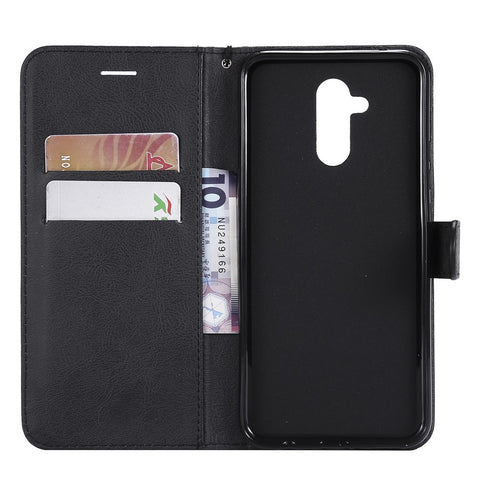 For Huawei Mate 20 Lite / Maimang 7 with Strap Case Solid Color Leather Mobile Cover Wallet Stand with Strap