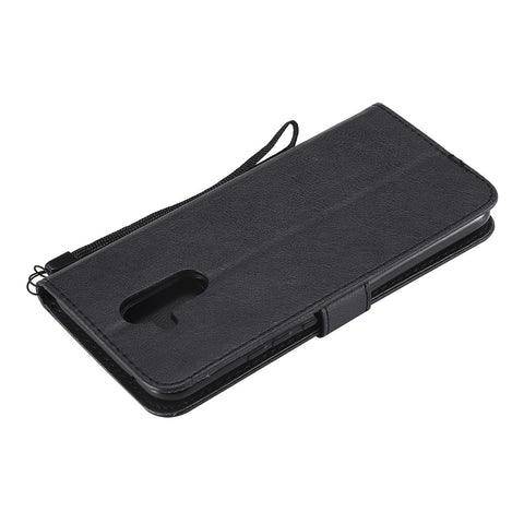 For Huawei Mate 20 Lite / Maimang 7 with Strap Case Solid Color Leather Mobile Cover Wallet Stand with Strap