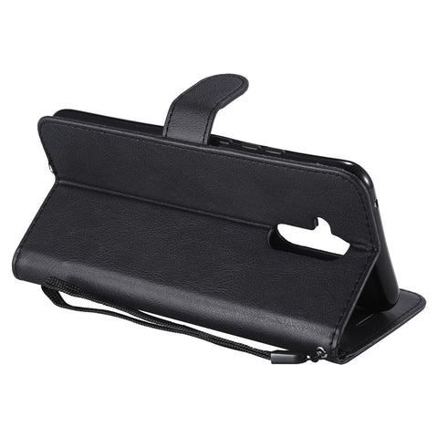 For Huawei Mate 20 Lite / Maimang 7 with Strap Case Solid Color Leather Mobile Cover Wallet Stand with Strap