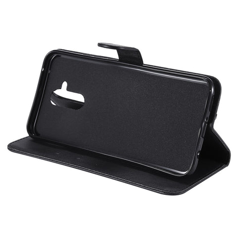 For Huawei Mate 20 Lite / Maimang 7 with Strap Case Solid Color Leather Mobile Cover Wallet Stand with Strap