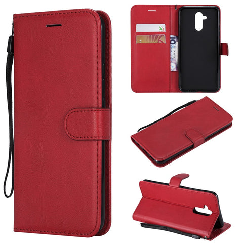 For Huawei Mate 20 Lite / Maimang 7 with Strap Case Solid Color Leather Mobile Cover Wallet Stand with Strap