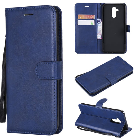For Huawei Mate 20 Lite / Maimang 7 with Strap Case Solid Color Leather Mobile Cover Wallet Stand with Strap