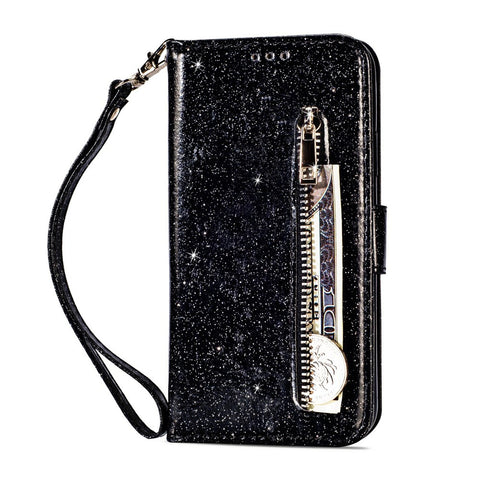 Flash Powder Zippered Stand Leather Wallet Cell Phone Case with Strap for Huawei P20 Lite / Nova 3e (China)