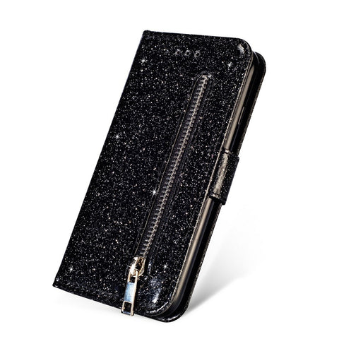 Flash Powder Zippered Stand Leather Wallet Cell Phone Case with Strap for Huawei P20 Lite / Nova 3e (China)