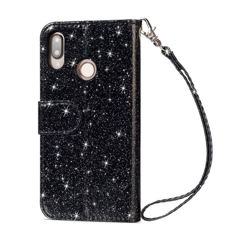 Flash Powder Zippered Stand Leather Wallet Cell Phone Case with Strap for Huawei P20 Lite / Nova 3e (China)