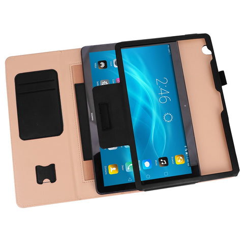 For Huawei MediaPad T5 10 PU Leather Smart Case / Card Slots / Stand / Hand Strap