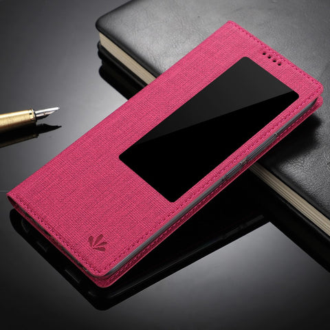 VILI DMX Window View Cross Texture Leather Stand Cover for Huawei Mate 20 Pro