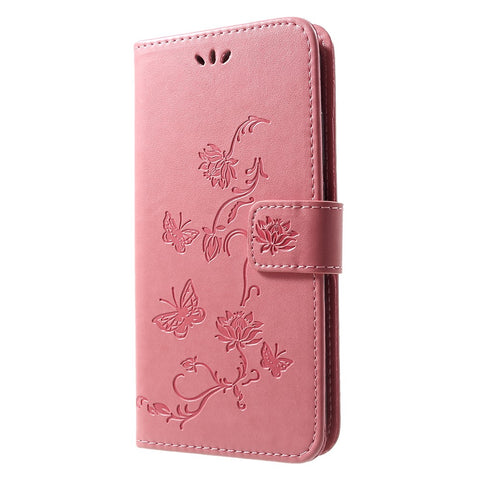Imprint Butterfly Flowers Leather Stand Wallet Cell Phone Case for Huawei Honor 10 Lite